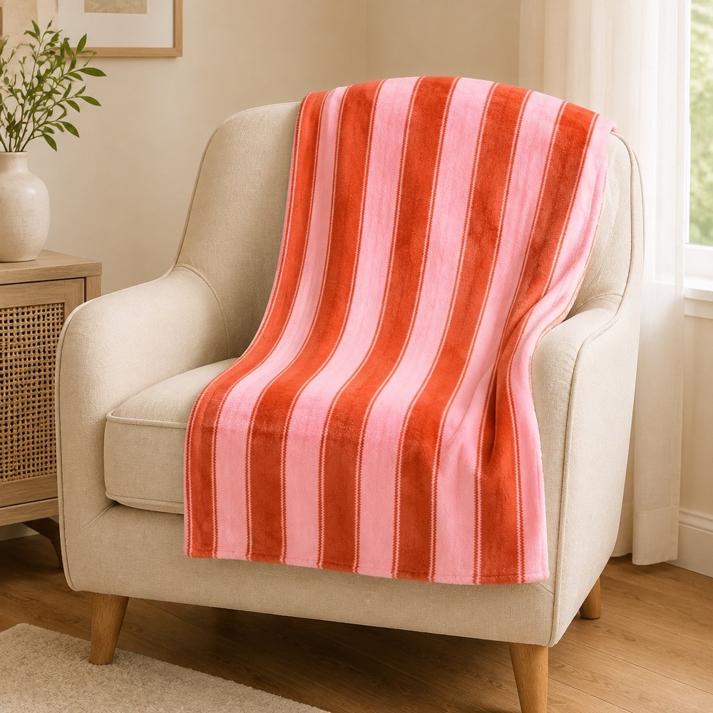 Pink Rust Orange Striped Microplush Throw Blanket 50x60 Everyday Living Soft